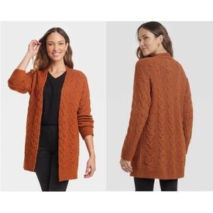Knox Rox | Cable Knit Cardigan Sweater - Rust